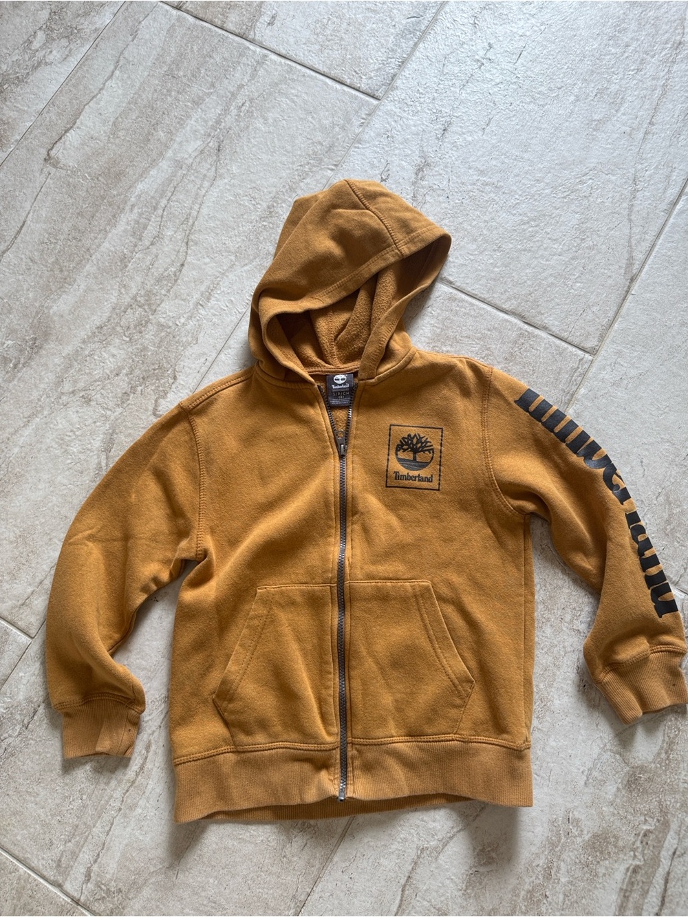 Timberland Kids Hooded Zip Sweatshirt in Mustard Brown